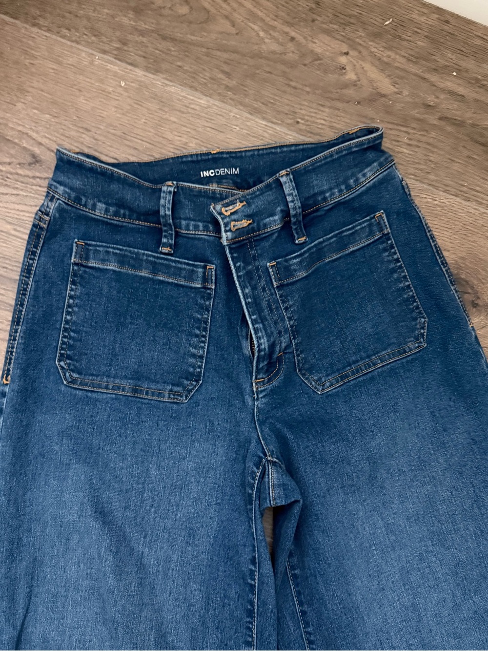 I.N.C. Women's High-Rise Wide Leg Dark Blue Front-Pocket Jeans sz 8